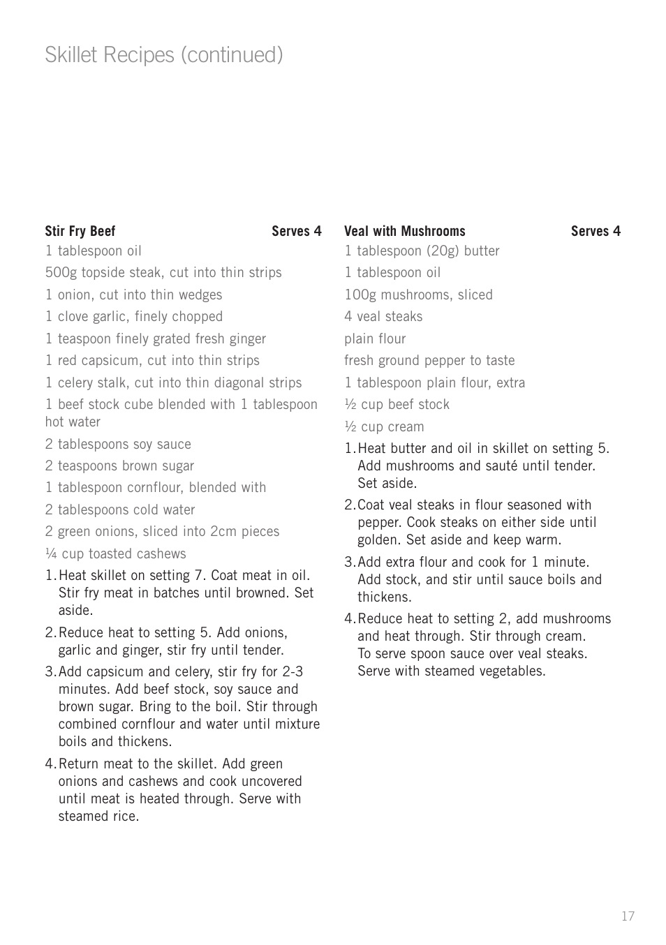 Skillet recipes (continued) | Sunbeam SK6410 User Manual | Page 17 / 28