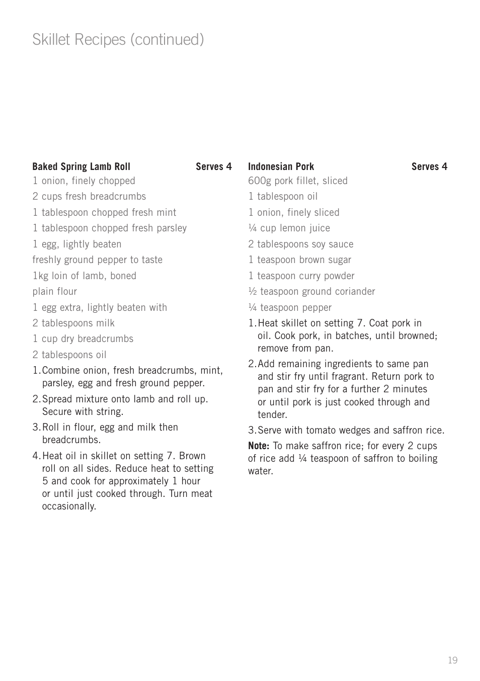 Skillet recipes (continued) | Sunbeam SK6410 User Manual | Page 19 / 28