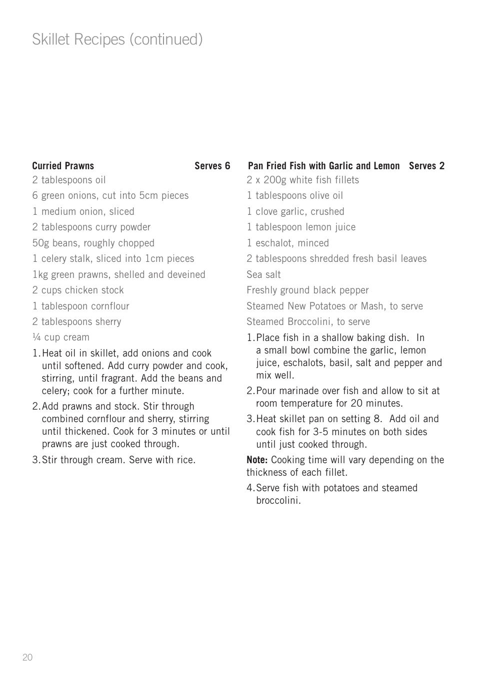 Skillet recipes (continued) | Sunbeam SK6410 User Manual | Page 20 / 28
