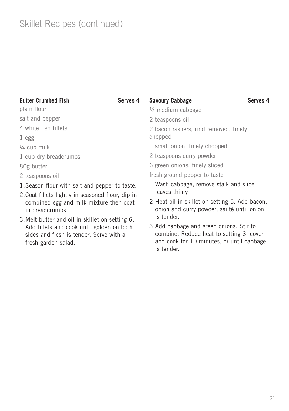 Skillet recipes (continued) | Sunbeam SK6410 User Manual | Page 21 / 28