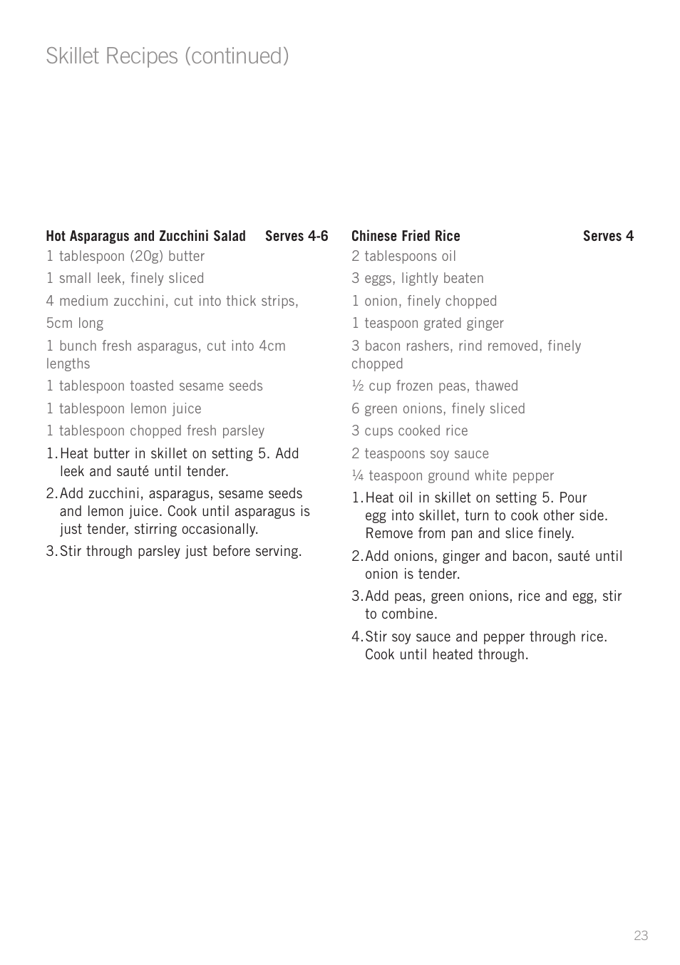 Heading, Skillet recipes (continued) | Sunbeam SK6410 User Manual | Page 23 / 28