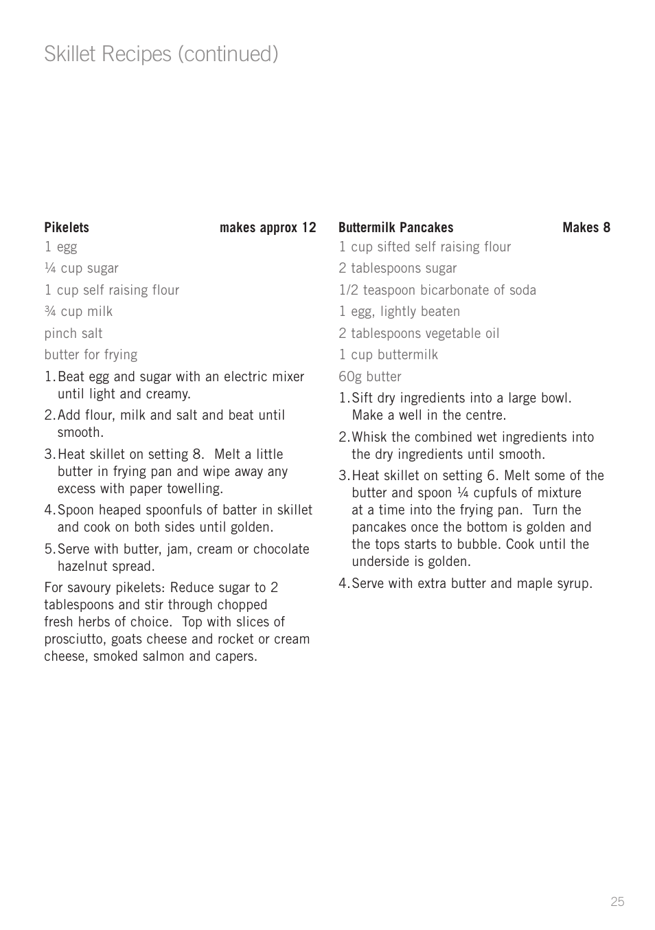 Heading, Skillet recipes (continued) | Sunbeam SK6410 User Manual | Page 25 / 28