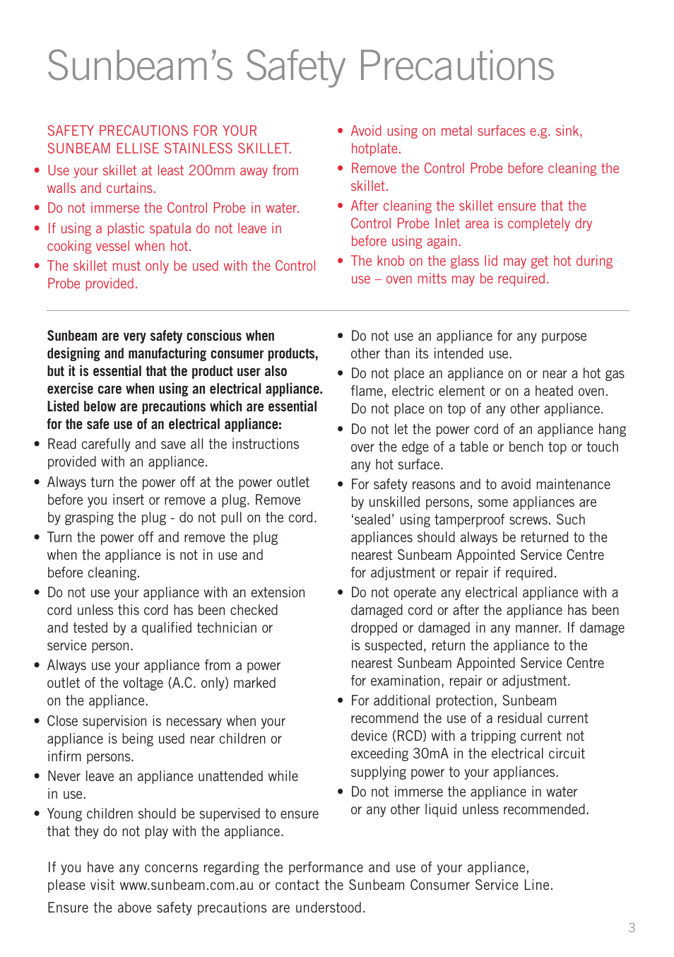 Sunbeam’s safety precautions | Sunbeam SK6410 User Manual | Page 3 / 28