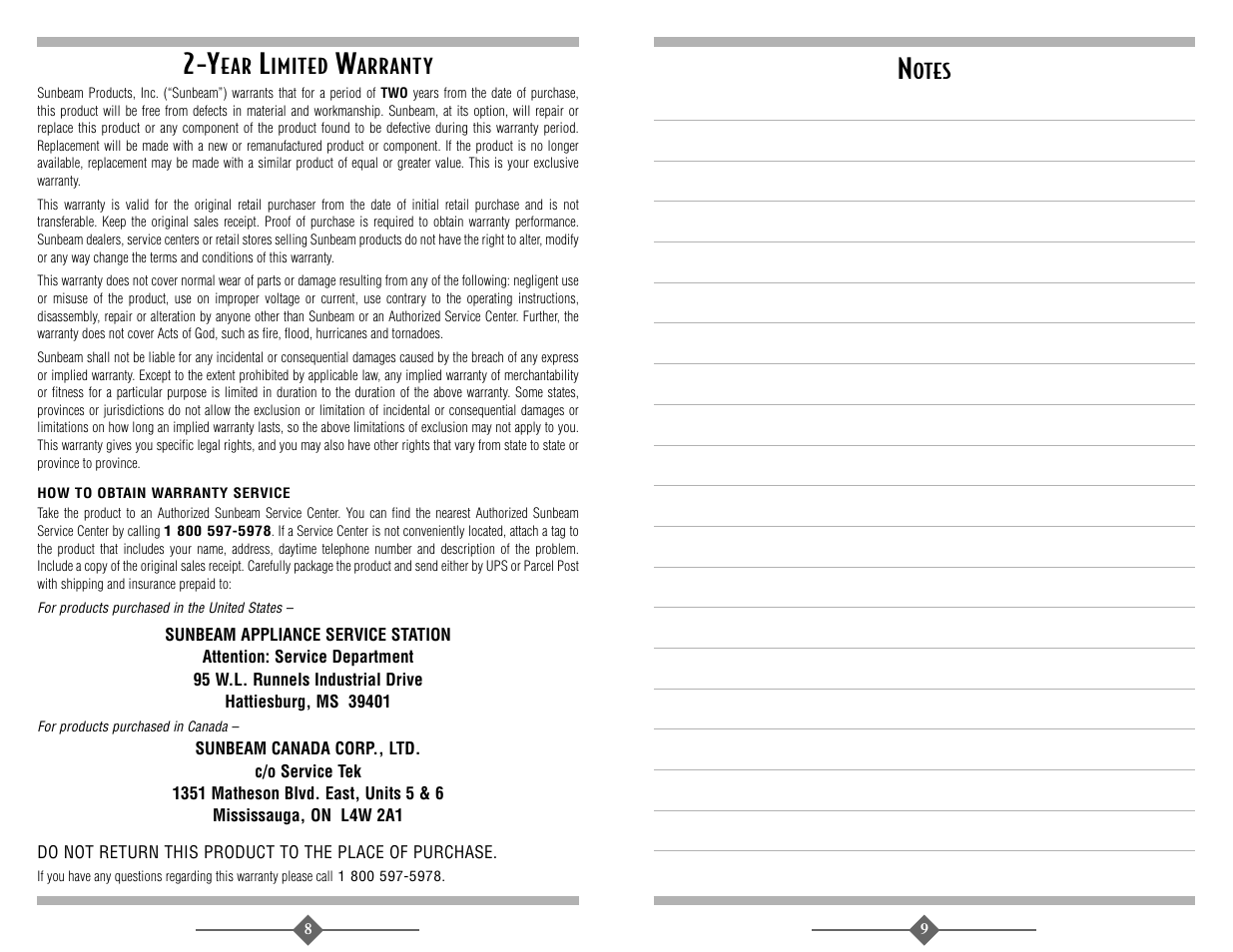 Sunbeam 3289 User Manual | Page 9 / 32