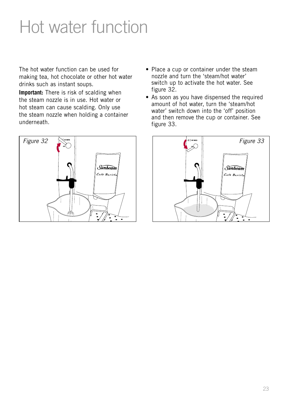 Hot water function | Sunbeam EM8800 User Manual | Page 25 / 46