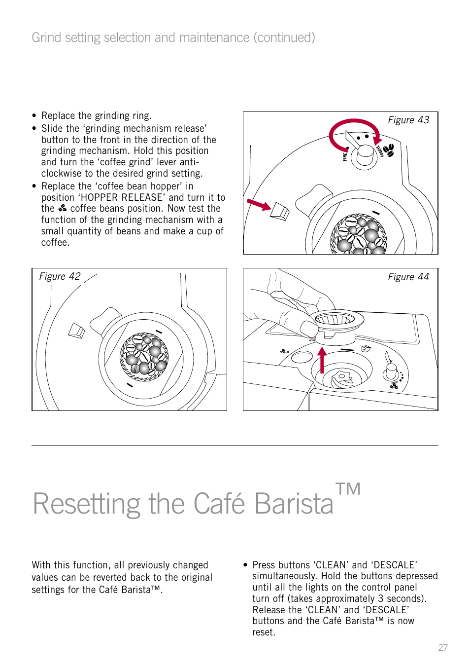 Resetting the café barista | Sunbeam EM8800 User Manual | Page 29 / 46