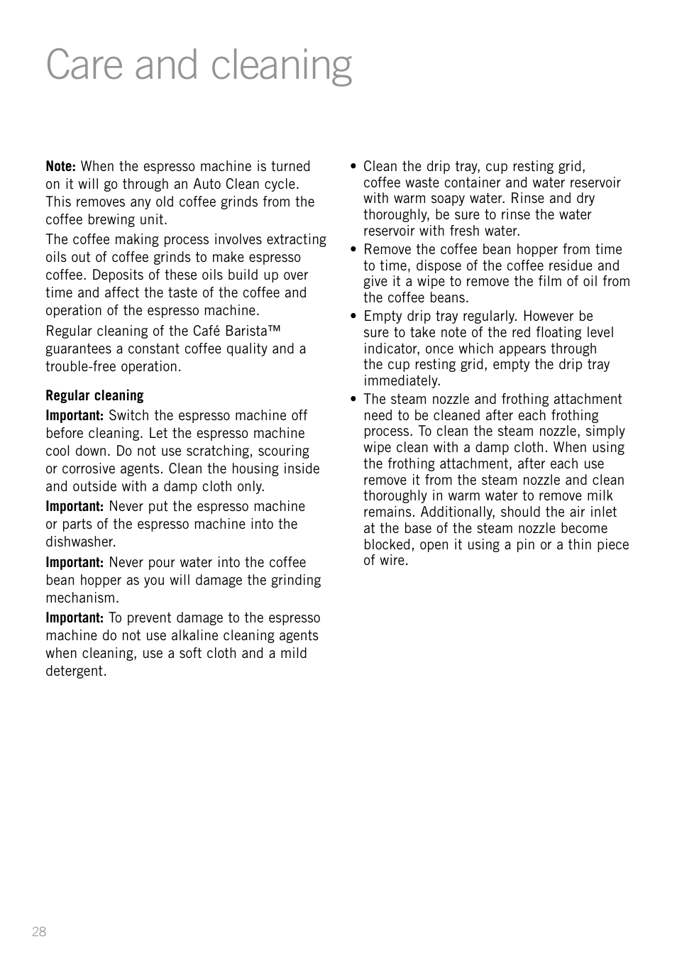 Care and cleaning | Sunbeam EM8800 User Manual | Page 30 / 46