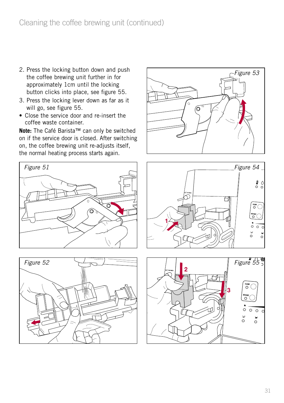 Cleaning the coffee brewing unit (continued) | Sunbeam EM8800 User Manual | Page 33 / 46