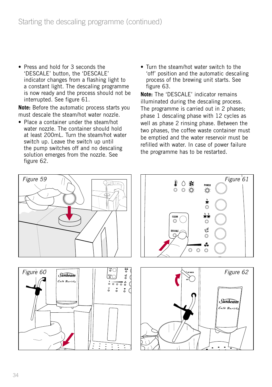Starting the descaling programme (continued) | Sunbeam EM8800 User Manual | Page 36 / 46