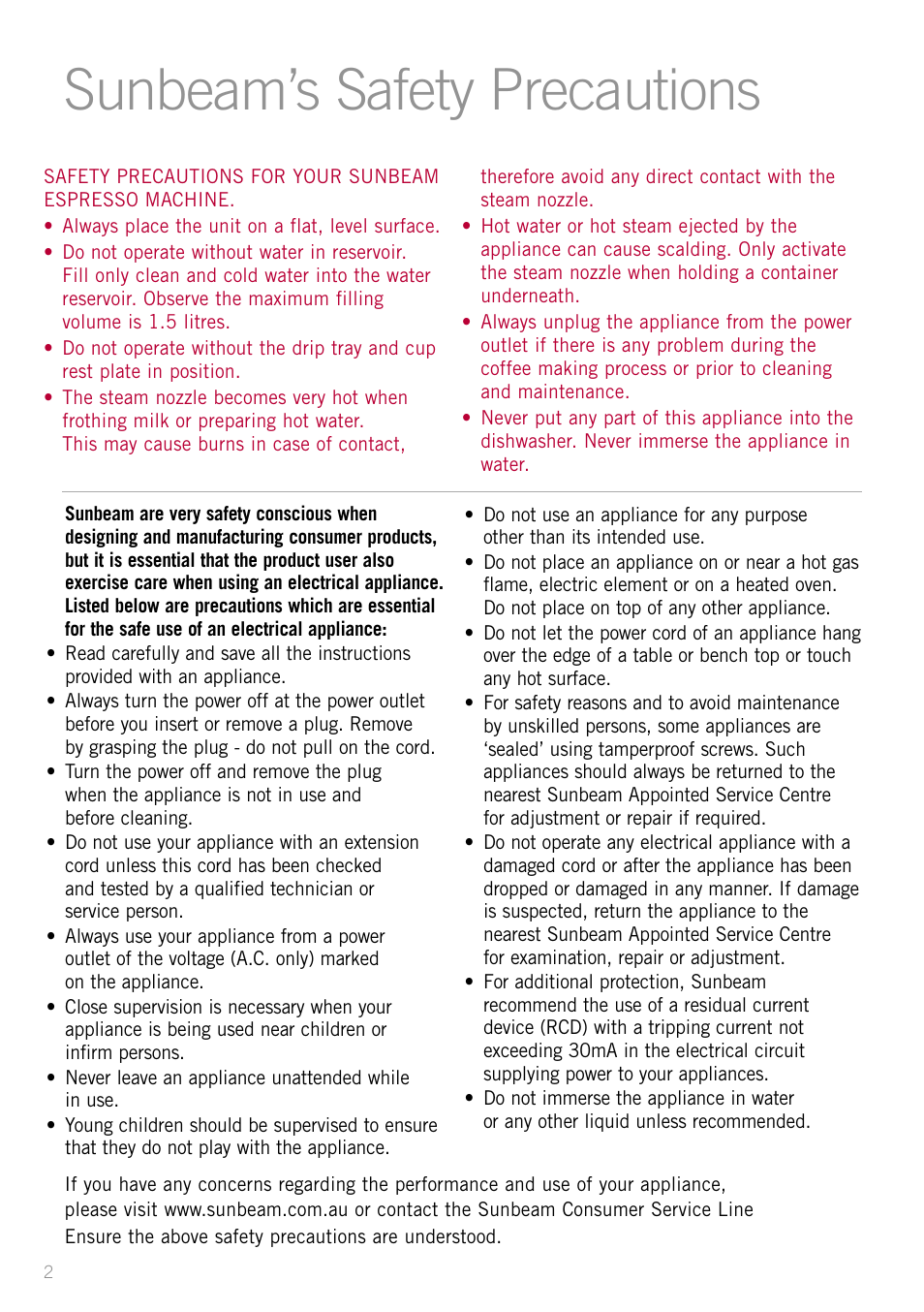 Sunbeam’s safety precautions | Sunbeam EM8800 User Manual | Page 4 / 46
