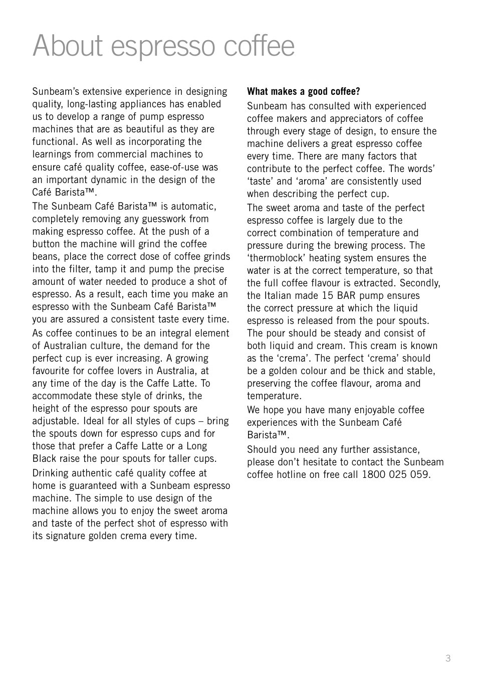 About espresso coffee | Sunbeam EM8800 User Manual | Page 5 / 46