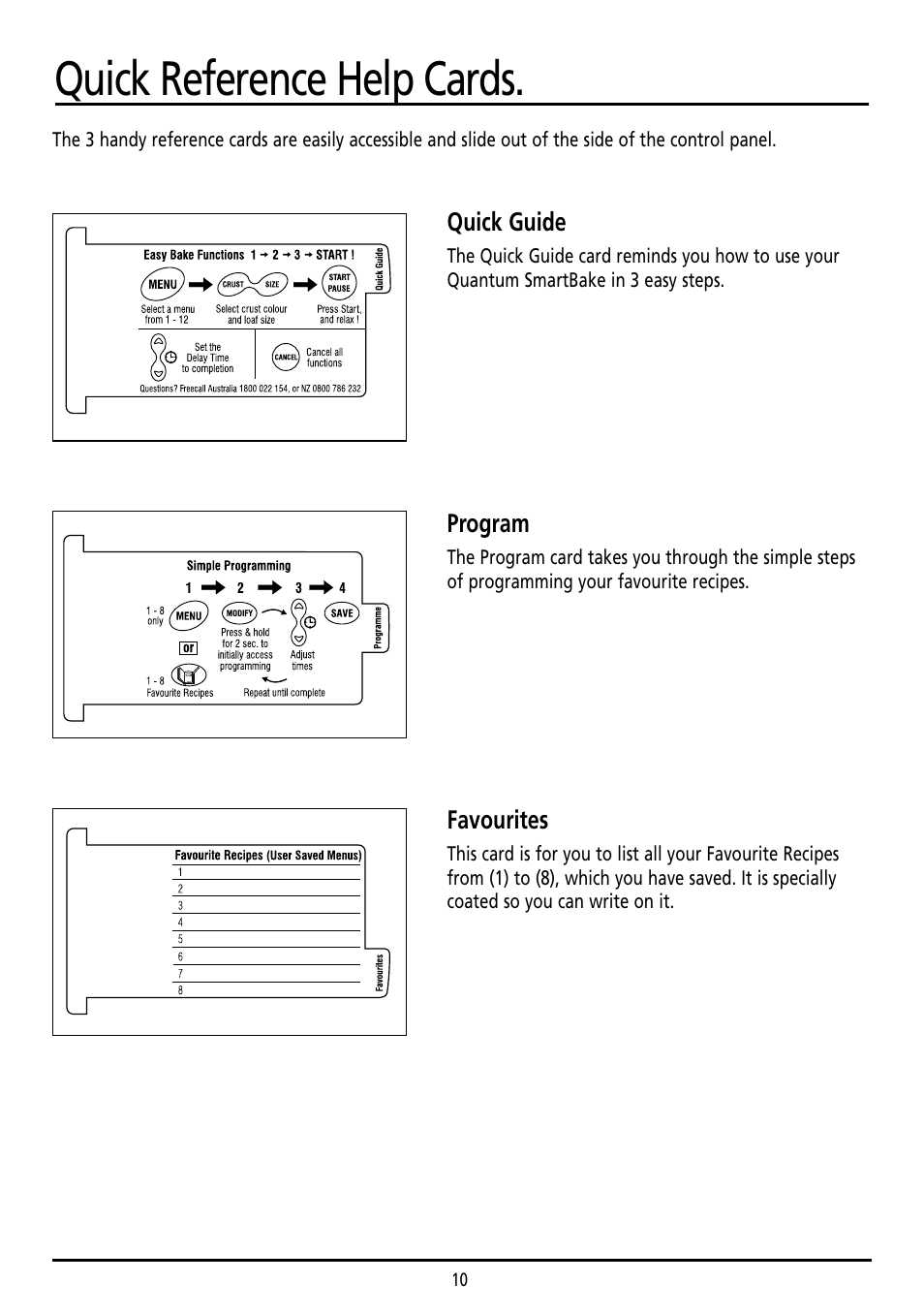 Quick reference help cards | Sunbeam BM7800 User Manual | Page 10 / 80