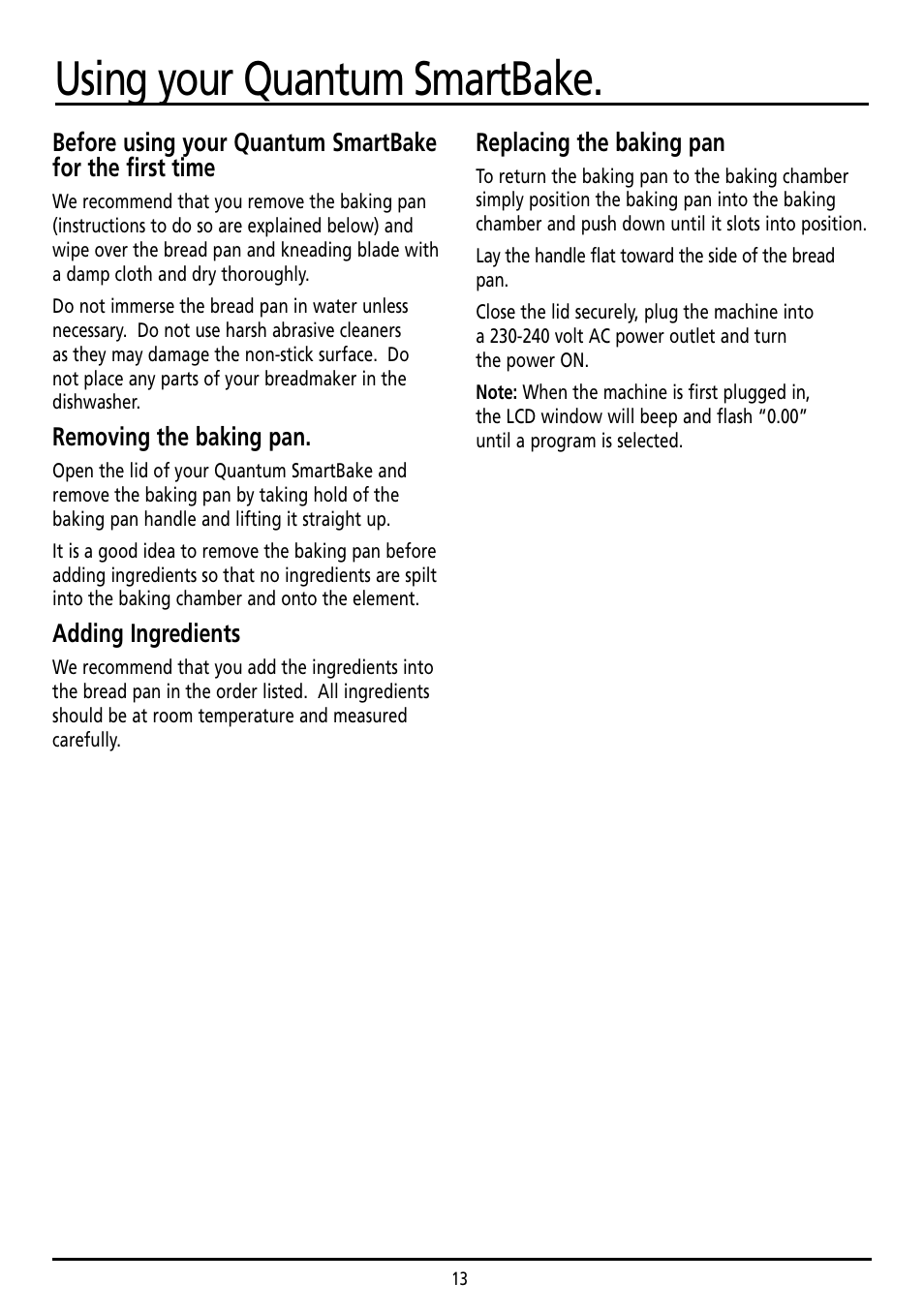 Using your quantum smartbake | Sunbeam BM7800 User Manual | Page 13 / 80