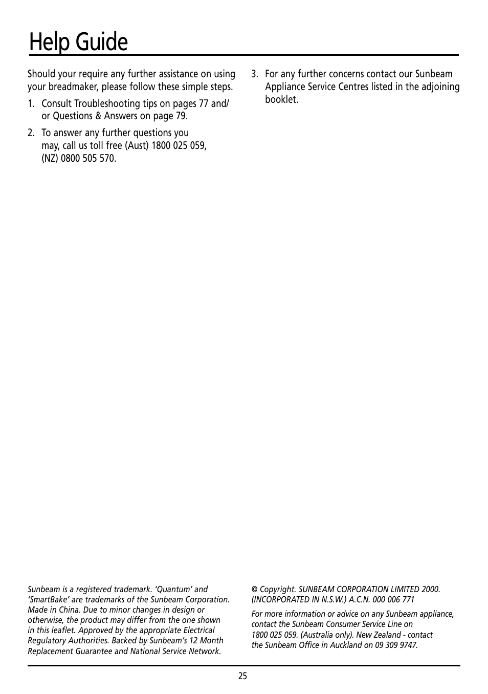 Help guide | Sunbeam BM7800 User Manual | Page 25 / 80