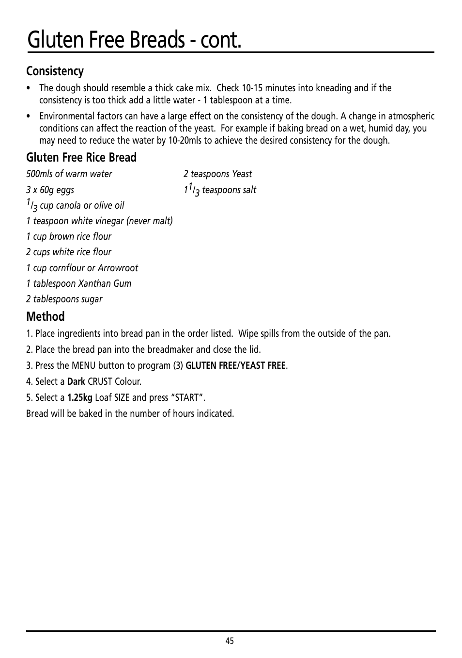 Gluten free breads - cont | Sunbeam BM7800 User Manual | Page 45 / 80