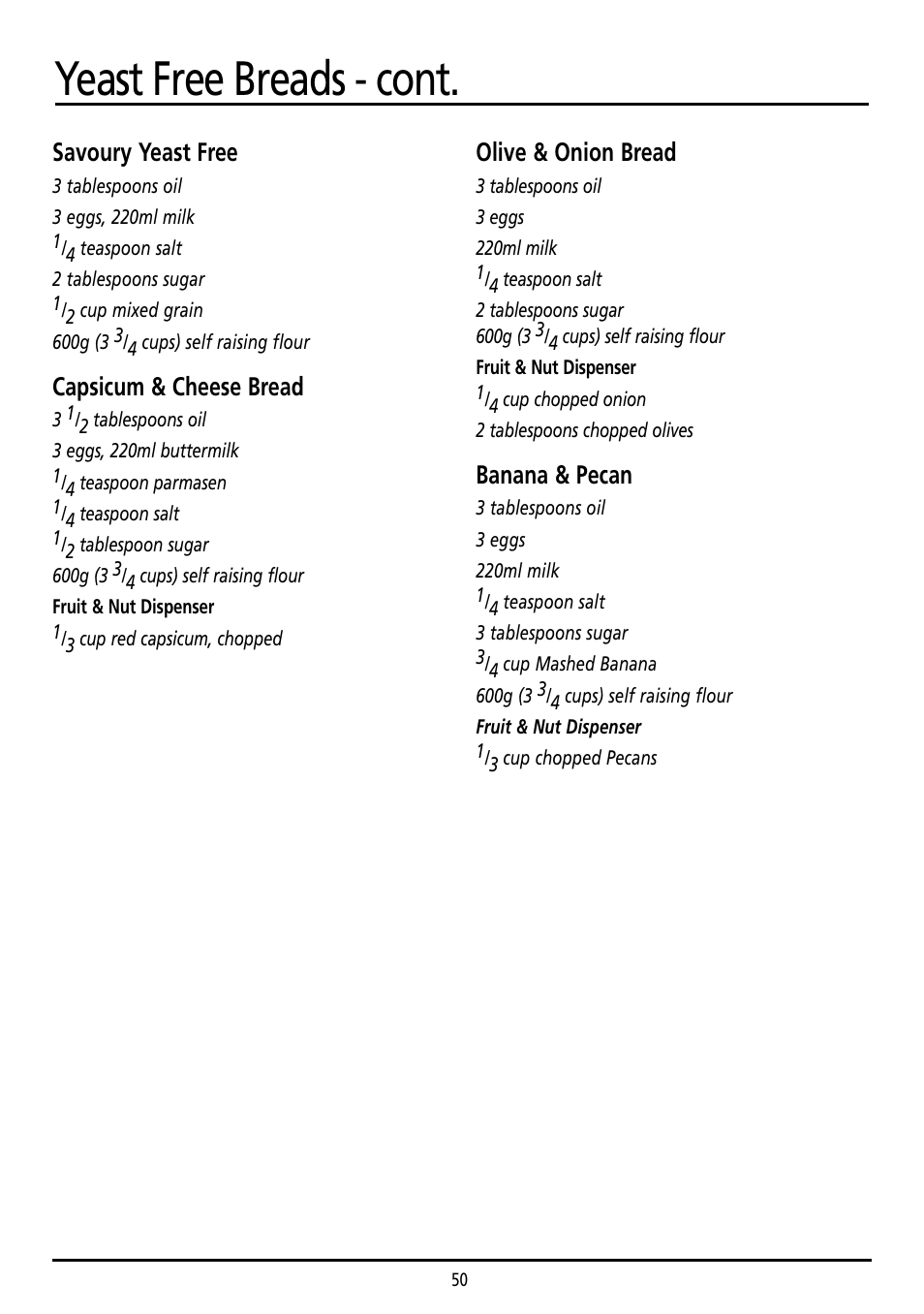 Yeast free breads - cont | Sunbeam BM7800 User Manual | Page 50 / 80