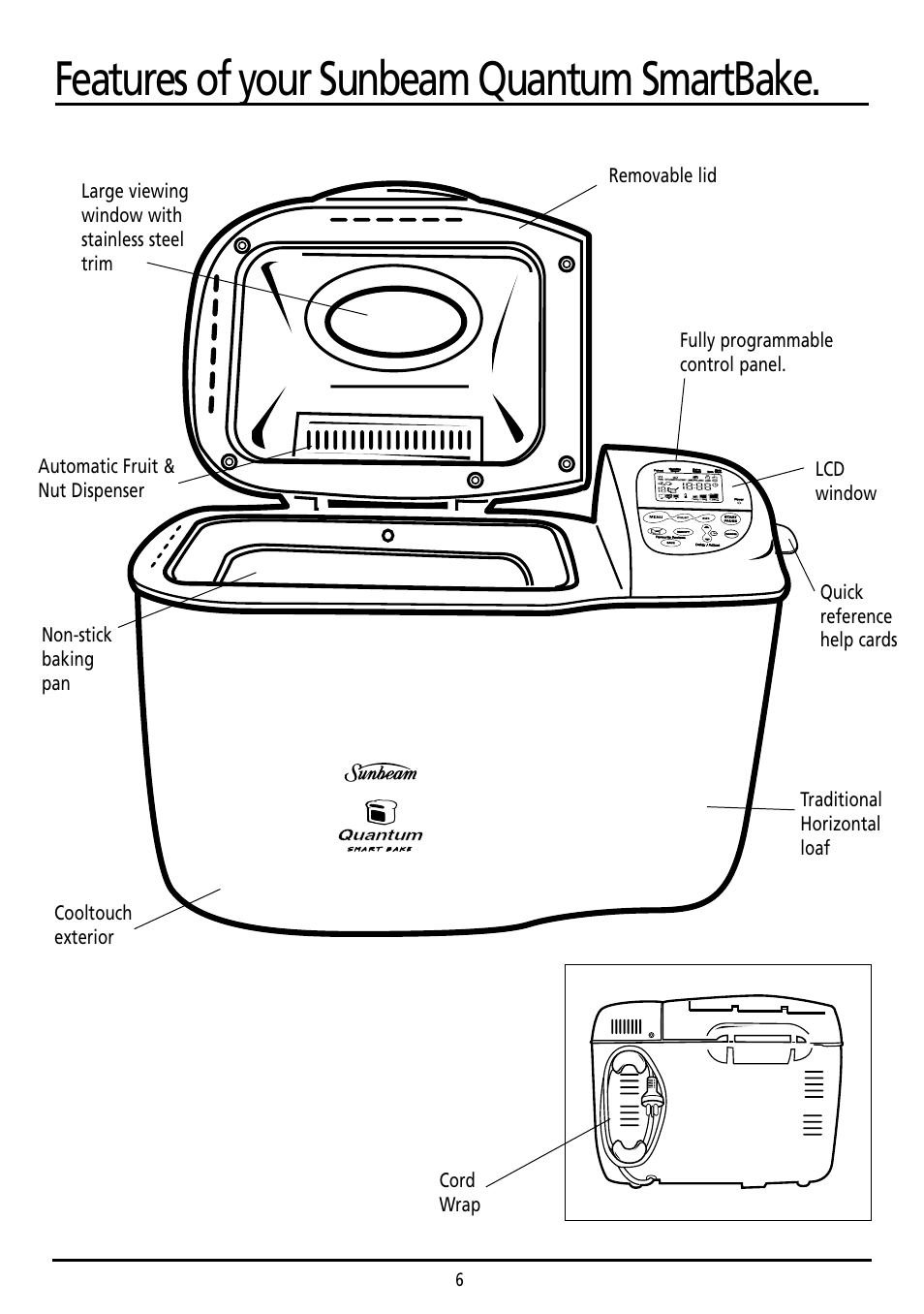 Features of your sunbeam quantum smartbake | Sunbeam BM7800 User Manual | Page 6 / 80
