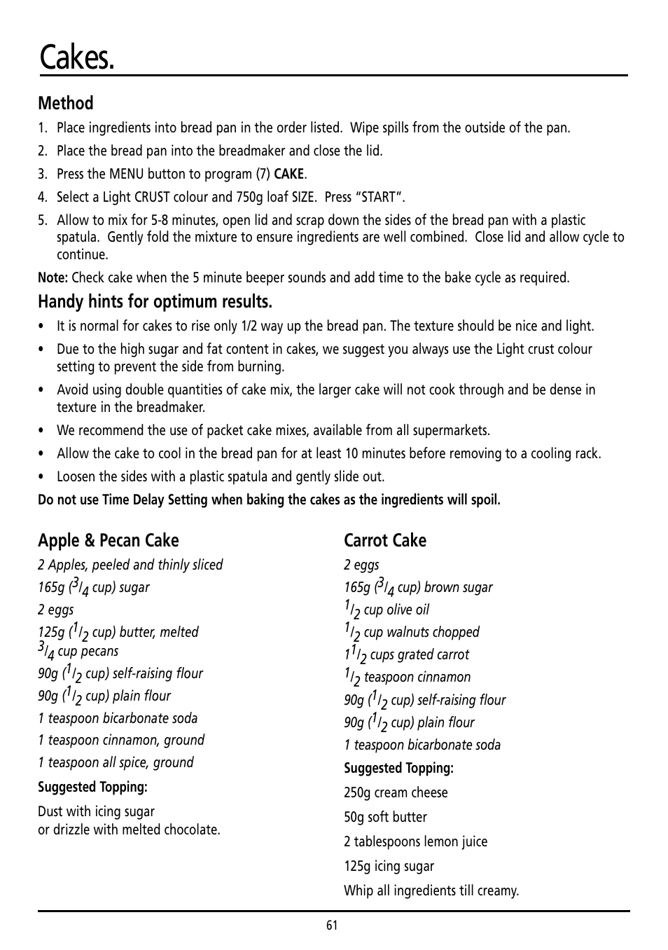 Cakes | Sunbeam BM7800 User Manual | Page 61 / 80