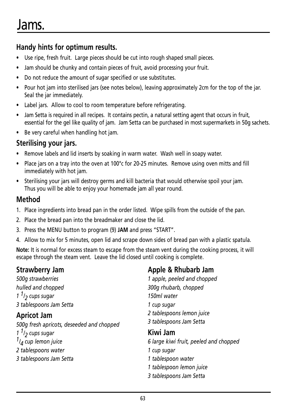 Jams | Sunbeam BM7800 User Manual | Page 63 / 80