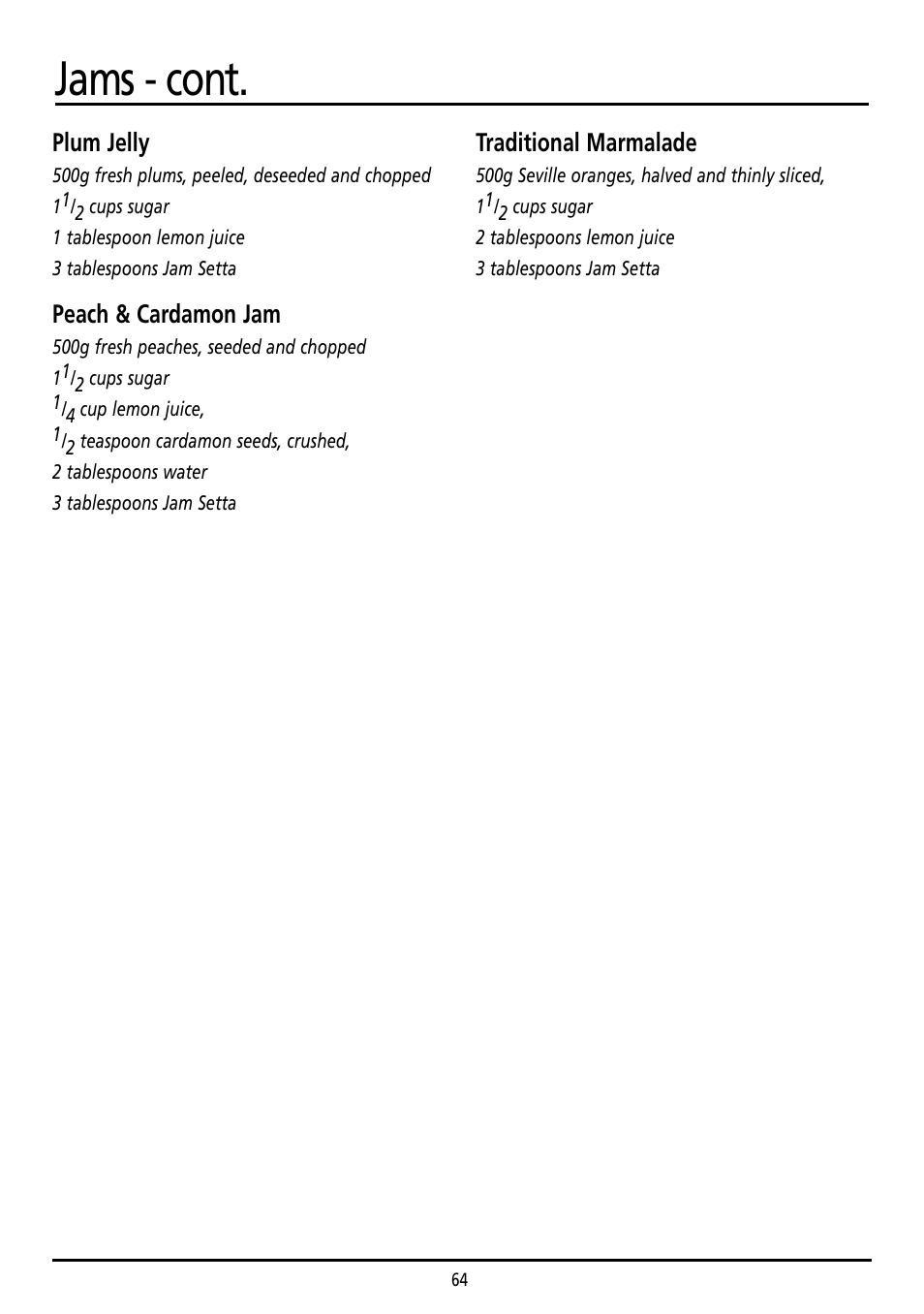 Jams - cont | Sunbeam BM7800 User Manual | Page 64 / 80