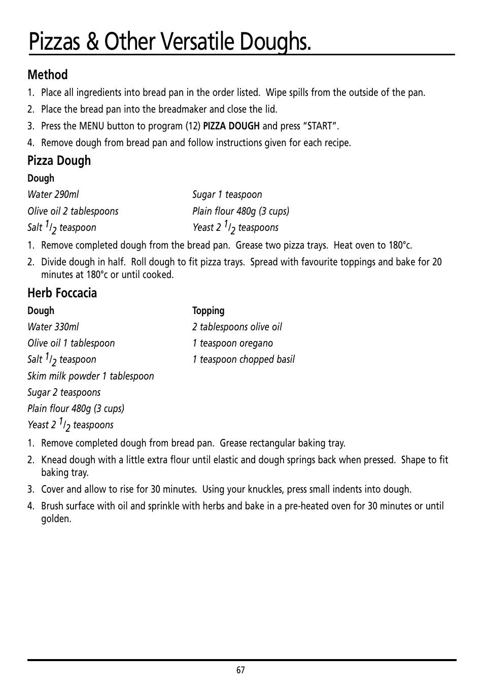 Pizzas & other versatile doughs | Sunbeam BM7800 User Manual | Page 67 / 80
