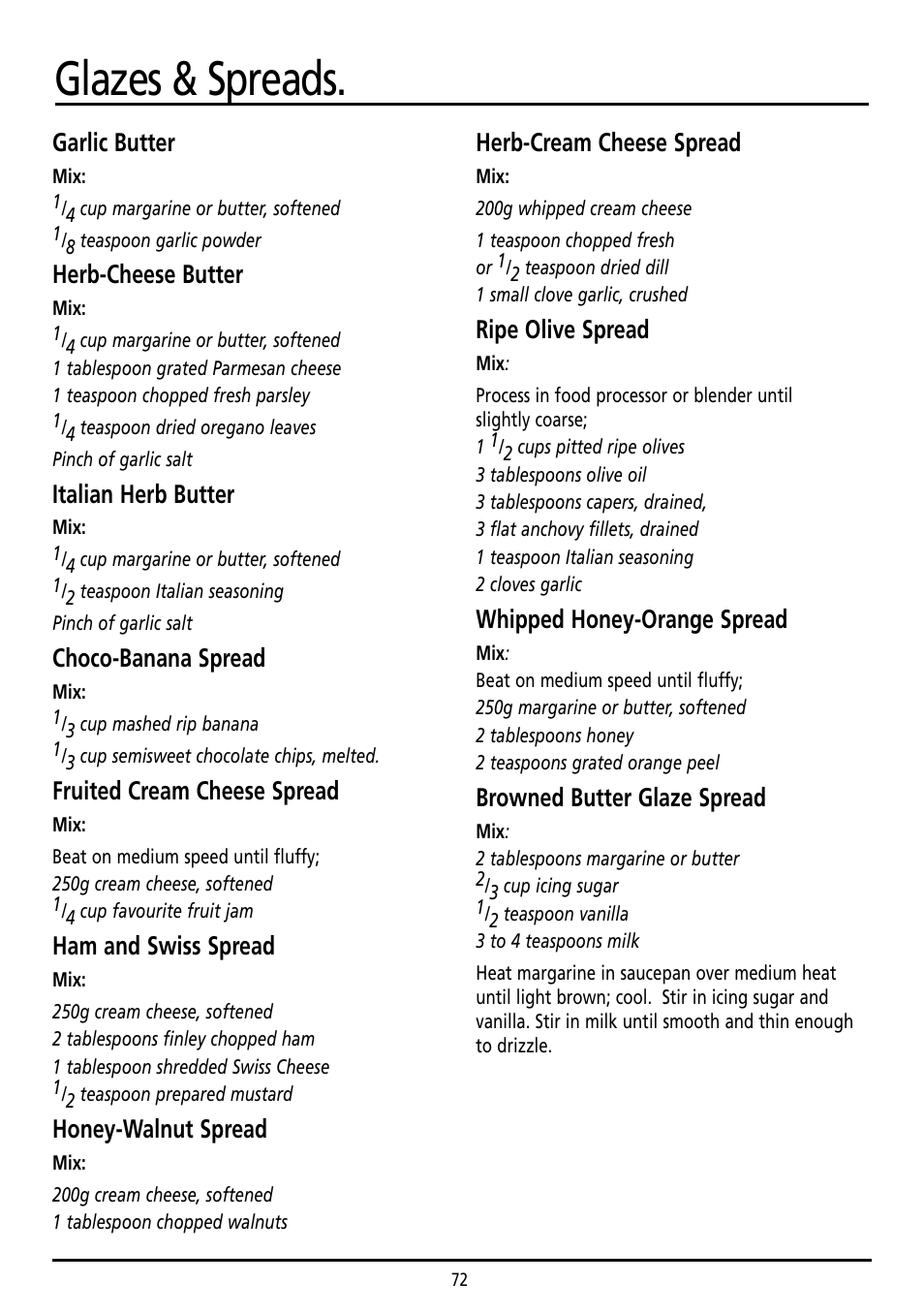 Glazes & spreads | Sunbeam BM7800 User Manual | Page 72 / 80