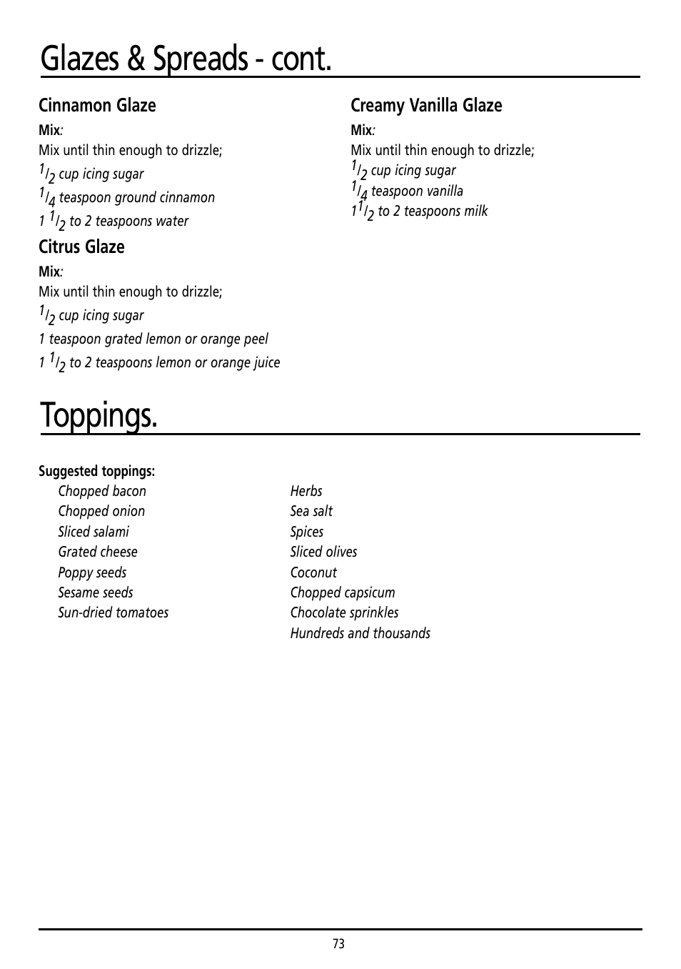 Glazes & spreads - cont. toppings | Sunbeam BM7800 User Manual | Page 73 / 80