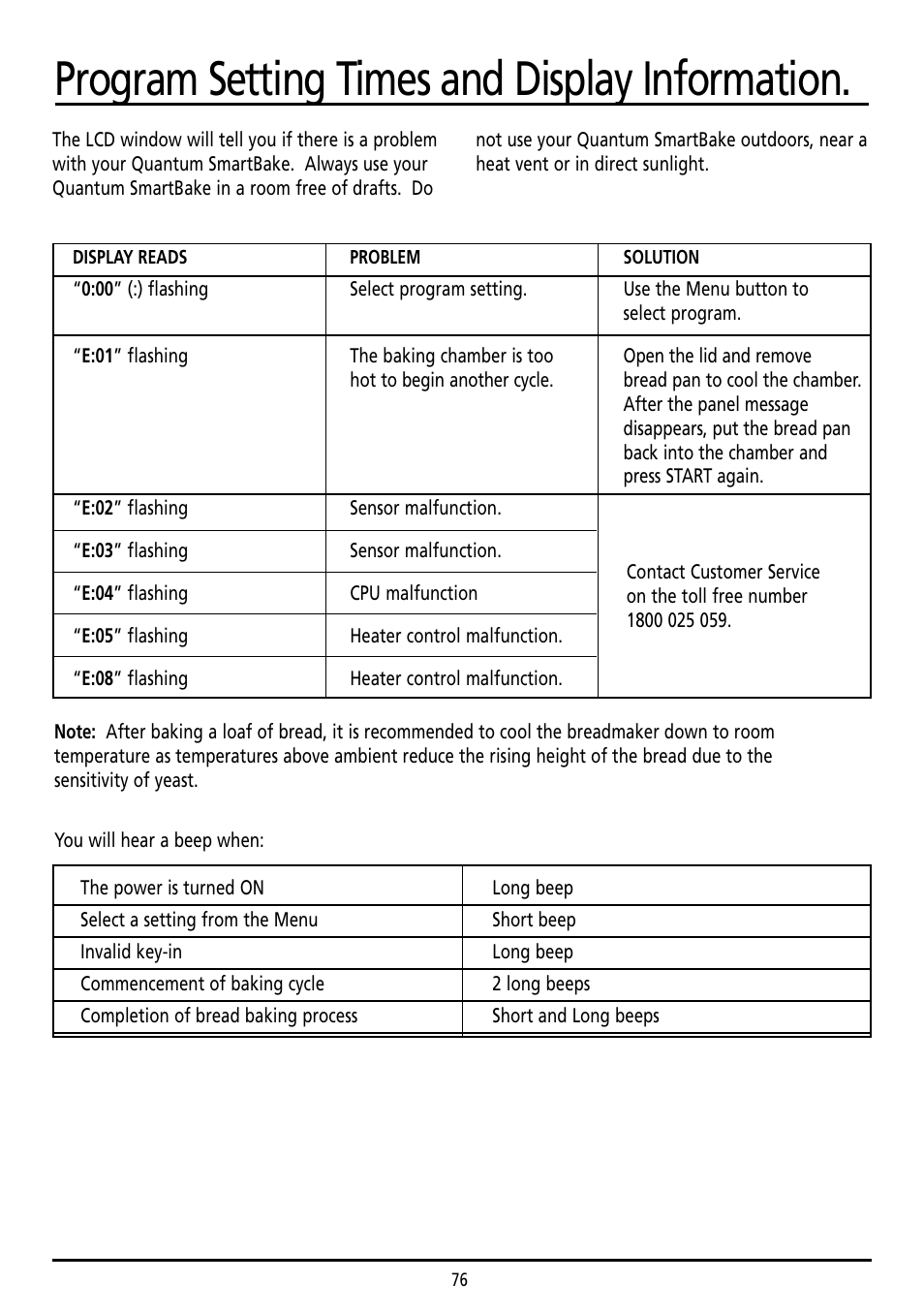 Program setting times and display information | Sunbeam BM7800 User Manual | Page 76 / 80
