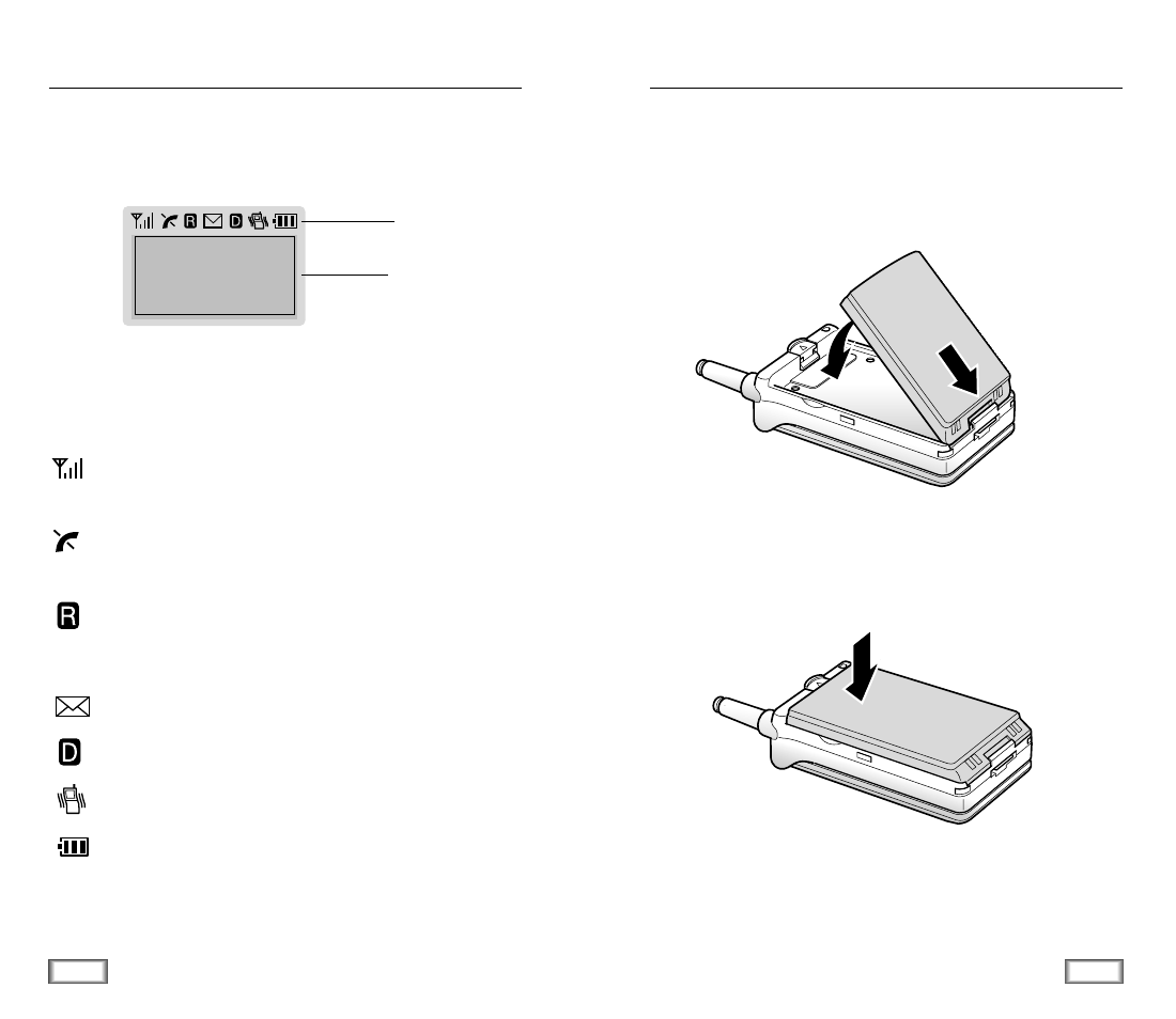 Installing battery, Display | Samsung SCH-A101 User Manual | Page 7 / 40