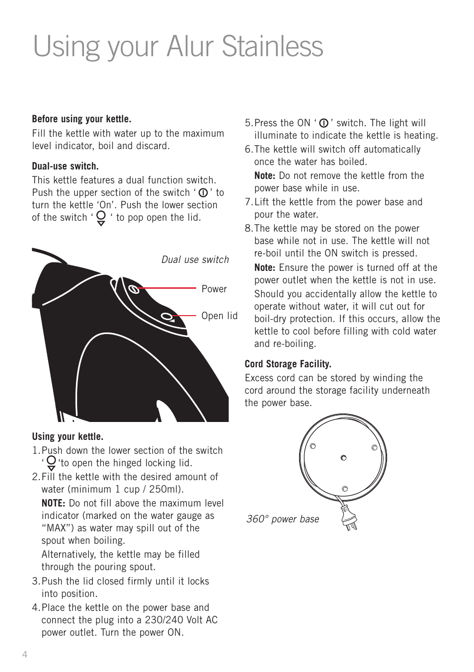 Using your alur stainless | Sunbeam KE7500 User Manual | Page 6 / 10