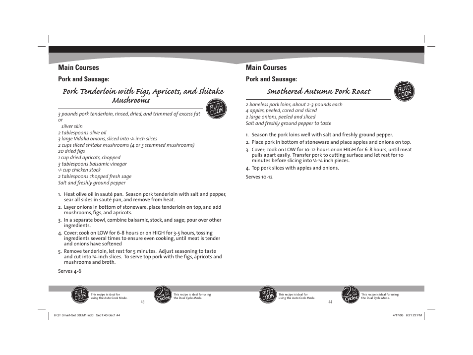 Smothered autumn pork roast, Main courses, Pork and sausage | Sunbeam 08EM1 User Manual | Page 23 / 42