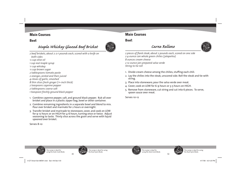 Maple whiskey glazed beef brisket, Carne relleno, Main courses | Beef | Sunbeam 08EM1 User Manual | Page 26 / 42