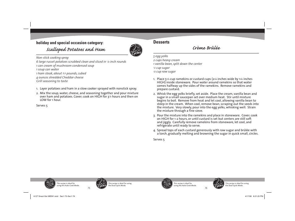 Scalloped potatoes and ham, Crème brûlée, Desserts | Holiday and special occasion category | Sunbeam 08EM1 User Manual | Page 39 / 42