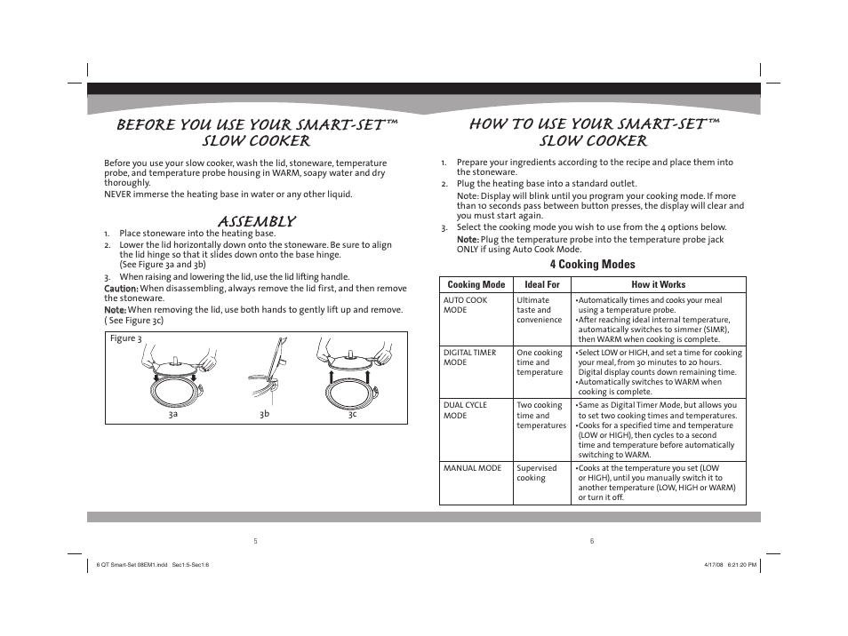 How to use your smart-set™ slow cooker, Before you use your smart-set™ slow cooker, Assembly | Sunbeam 08EM1 User Manual | Page 4 / 42