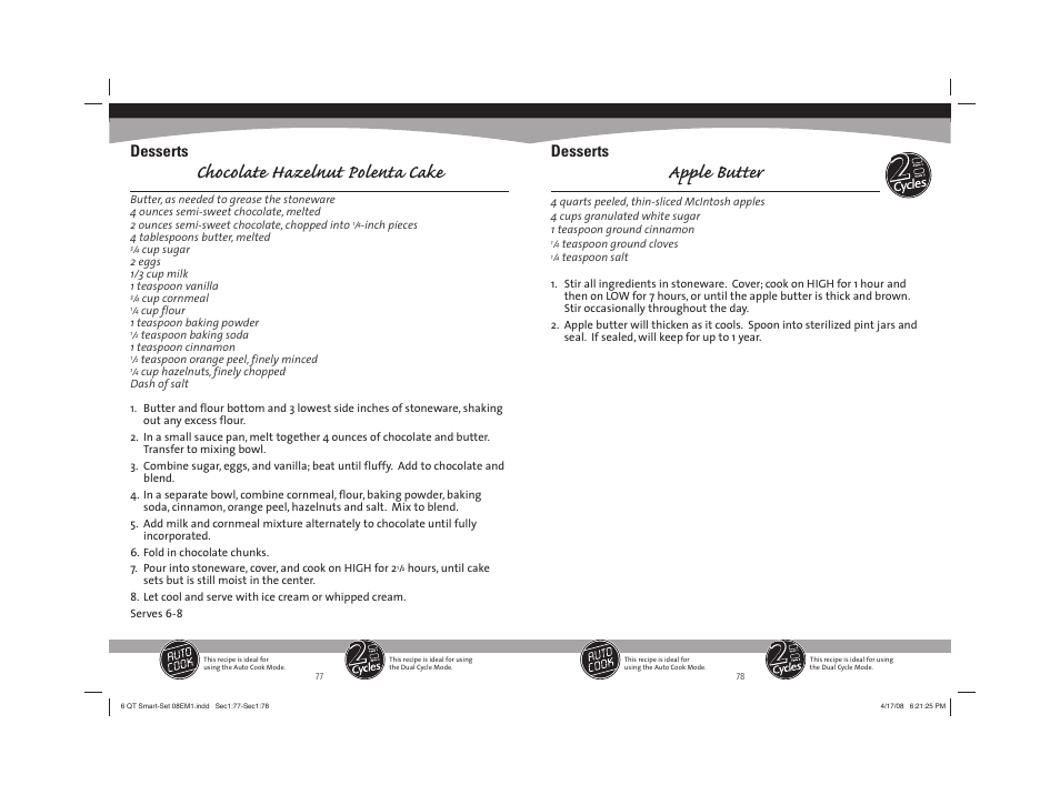Chocolate hazelnut polenta cake, Apple butter, Desserts | Sunbeam 08EM1 User Manual | Page 40 / 42