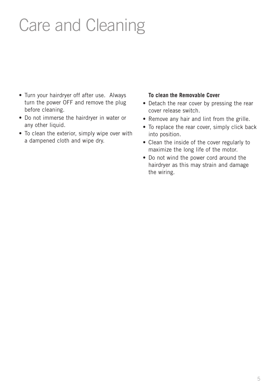 Care and cleaning | Sunbeam HD7600 User Manual | Page 7 / 9