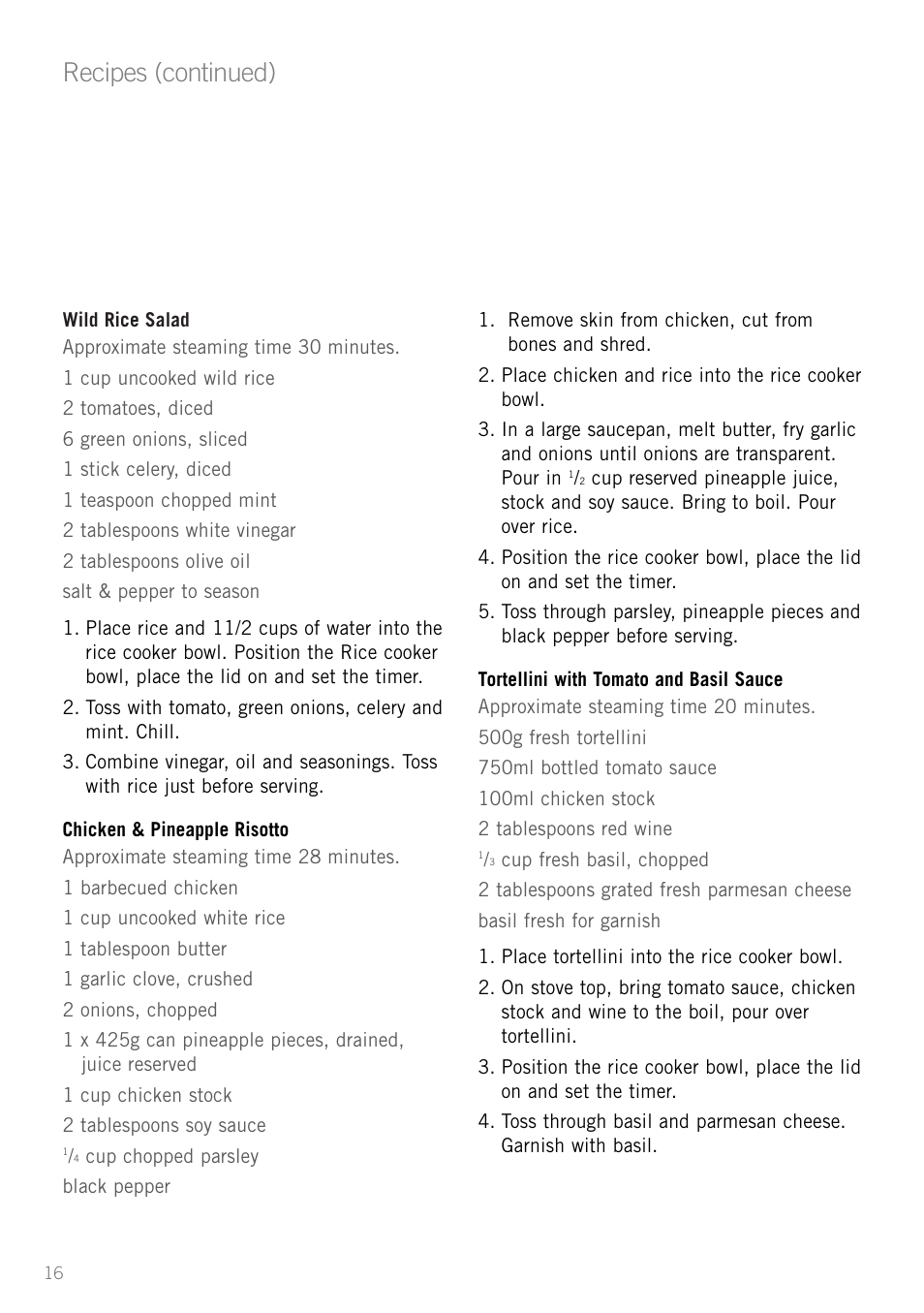 Recipes (continued) | Sunbeam ST6610 User Manual | Page 18 / 24