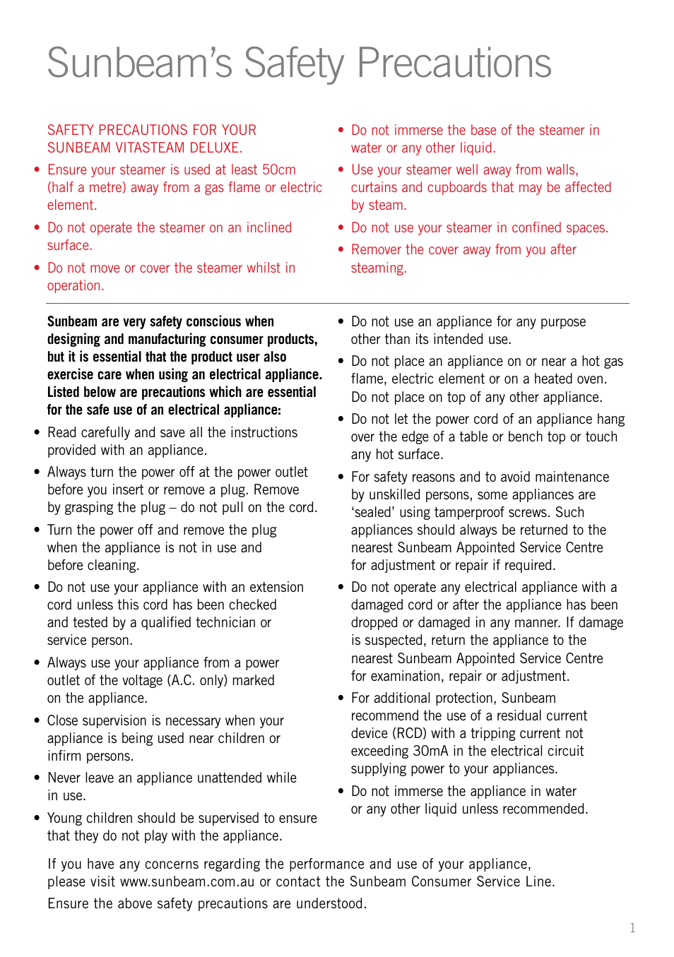 Sunbeam’s safety precautions | Sunbeam ST6610 User Manual | Page 3 / 24