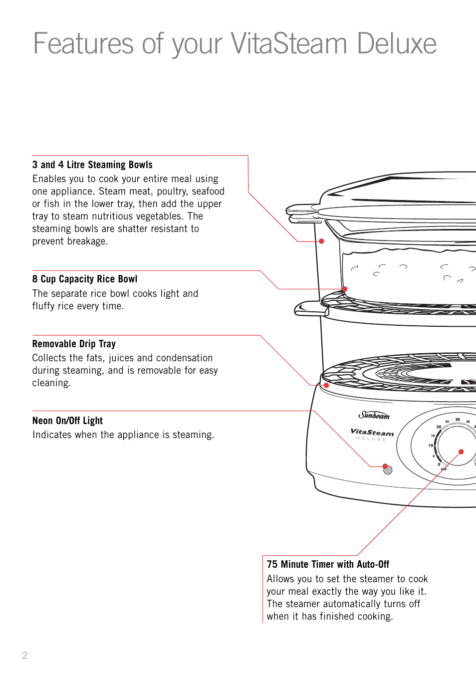 Features of your vitasteam deluxe | Sunbeam ST6610 User Manual | Page 4 / 24