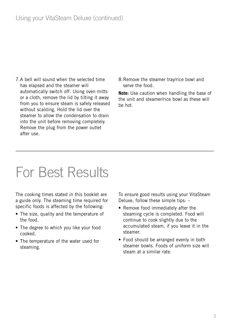 For best results, Using your vitasteam deluxe (continued) | Sunbeam ST6610 User Manual | Page 7 / 24