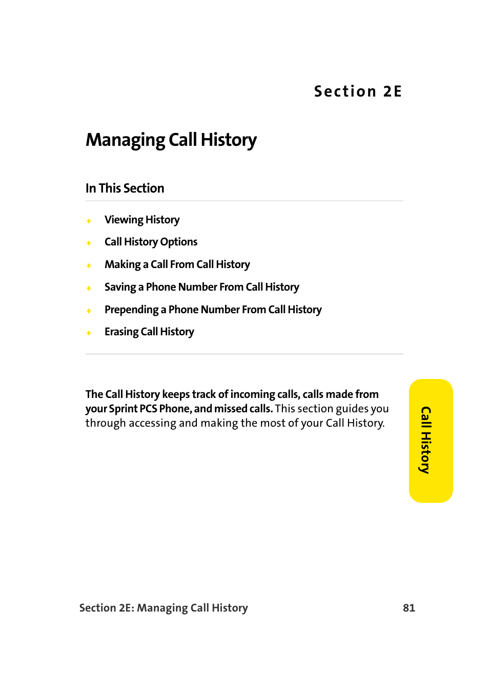 Managing call history, 2e. managing call history, Ca ll his tor y | Samsung A920 User Manual | Page 105 / 272
