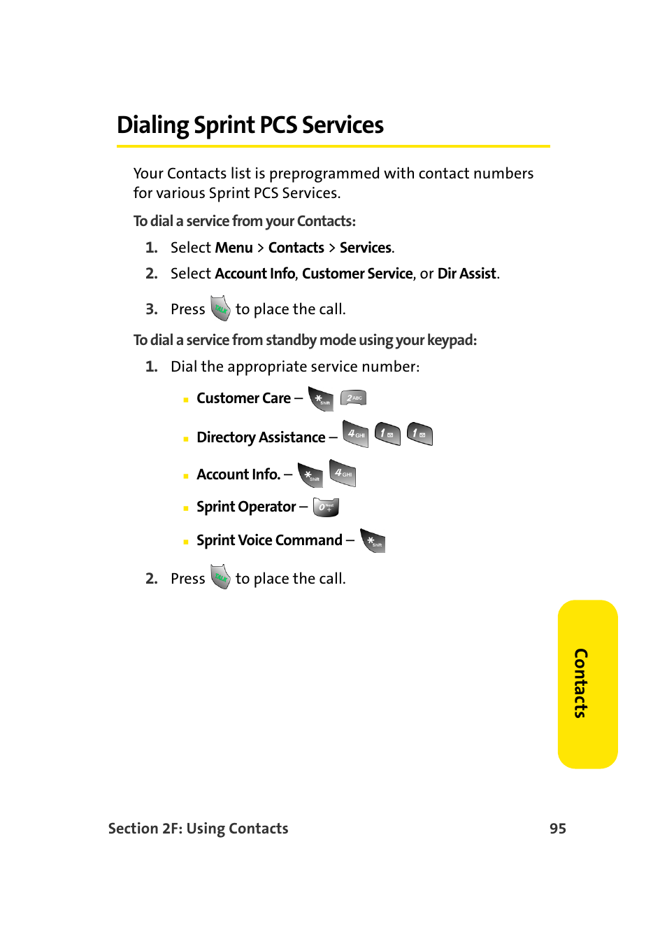 Dialing sprint pcs services, Co n ta ct s | Samsung A920 User Manual | Page 119 / 272