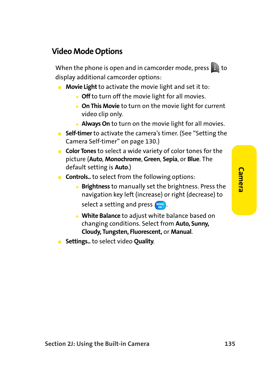 Video mode options, Ca m e ra | Samsung A920 User Manual | Page 159 / 272
