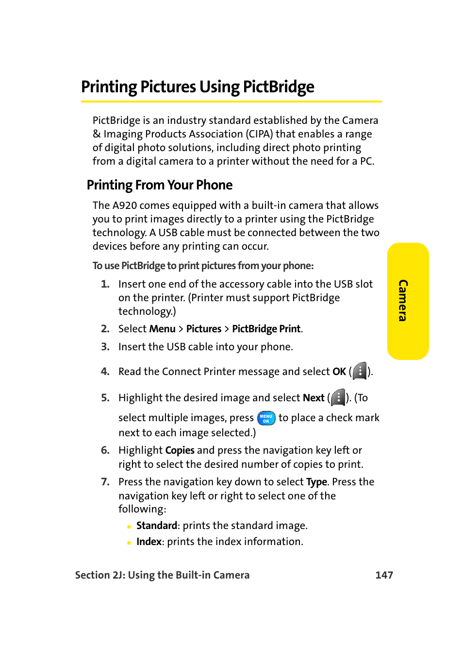 Printing pictures using pictbridge, Printing from your phone | Samsung A920 User Manual | Page 171 / 272