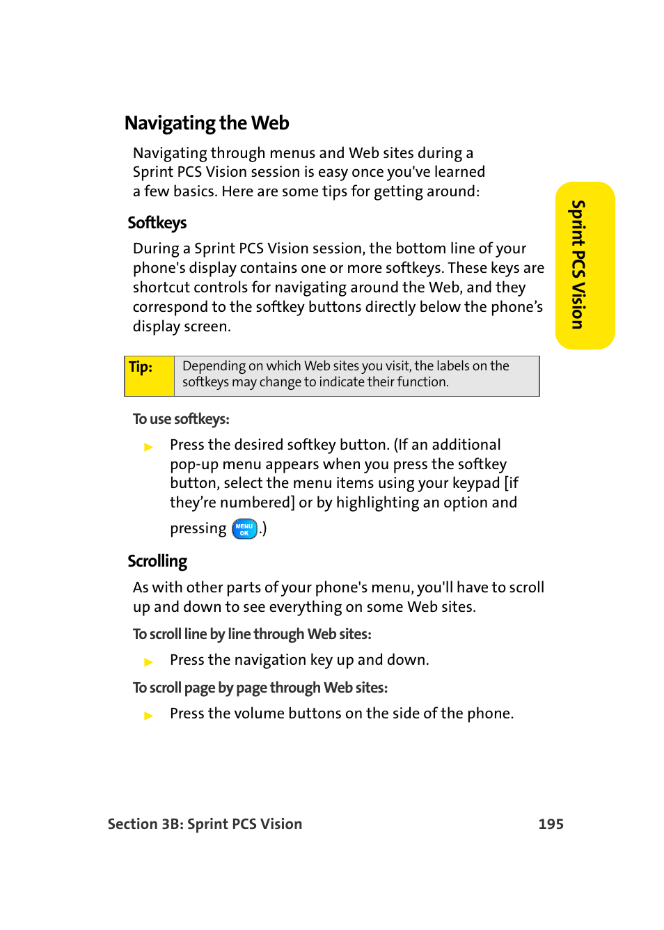 Navigating the web, Spr in t pcs v ision | Samsung A920 User Manual | Page 219 / 272