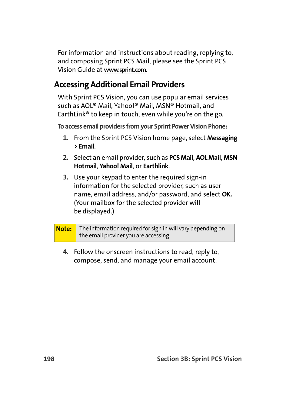 Accessing additional email providers | Samsung A920 User Manual | Page 222 / 272