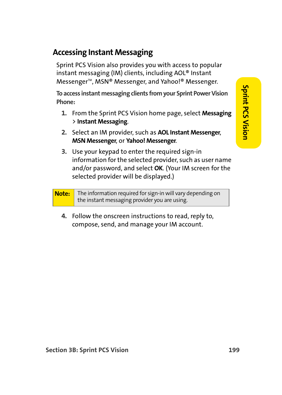 Accessing instant messaging, Spr in t pcs v ision | Samsung A920 User Manual | Page 223 / 272