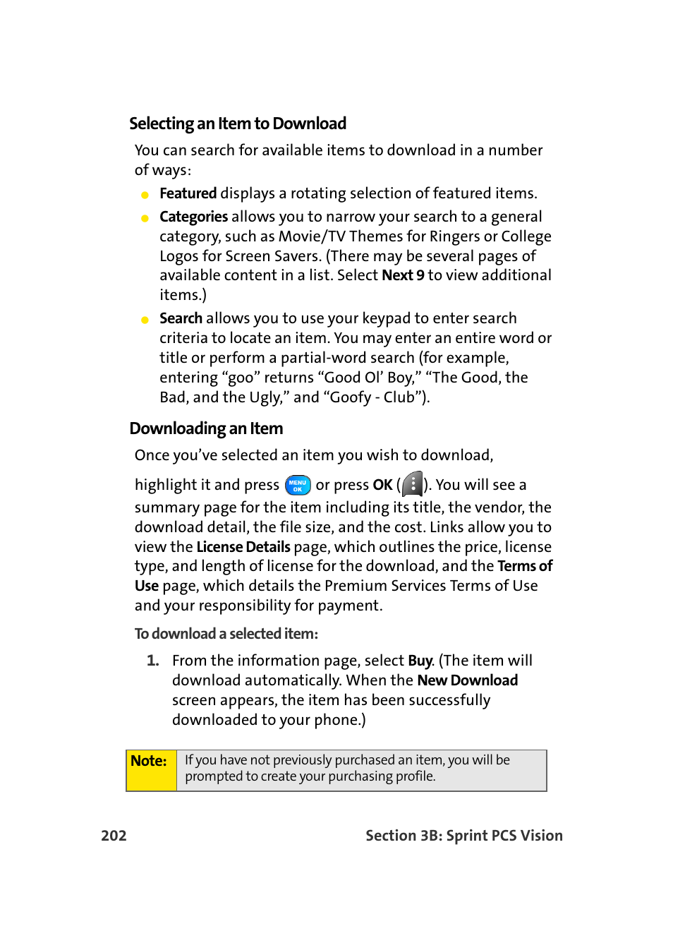 Selecting an item to download, Downloading an item | Samsung A920 User Manual | Page 226 / 272