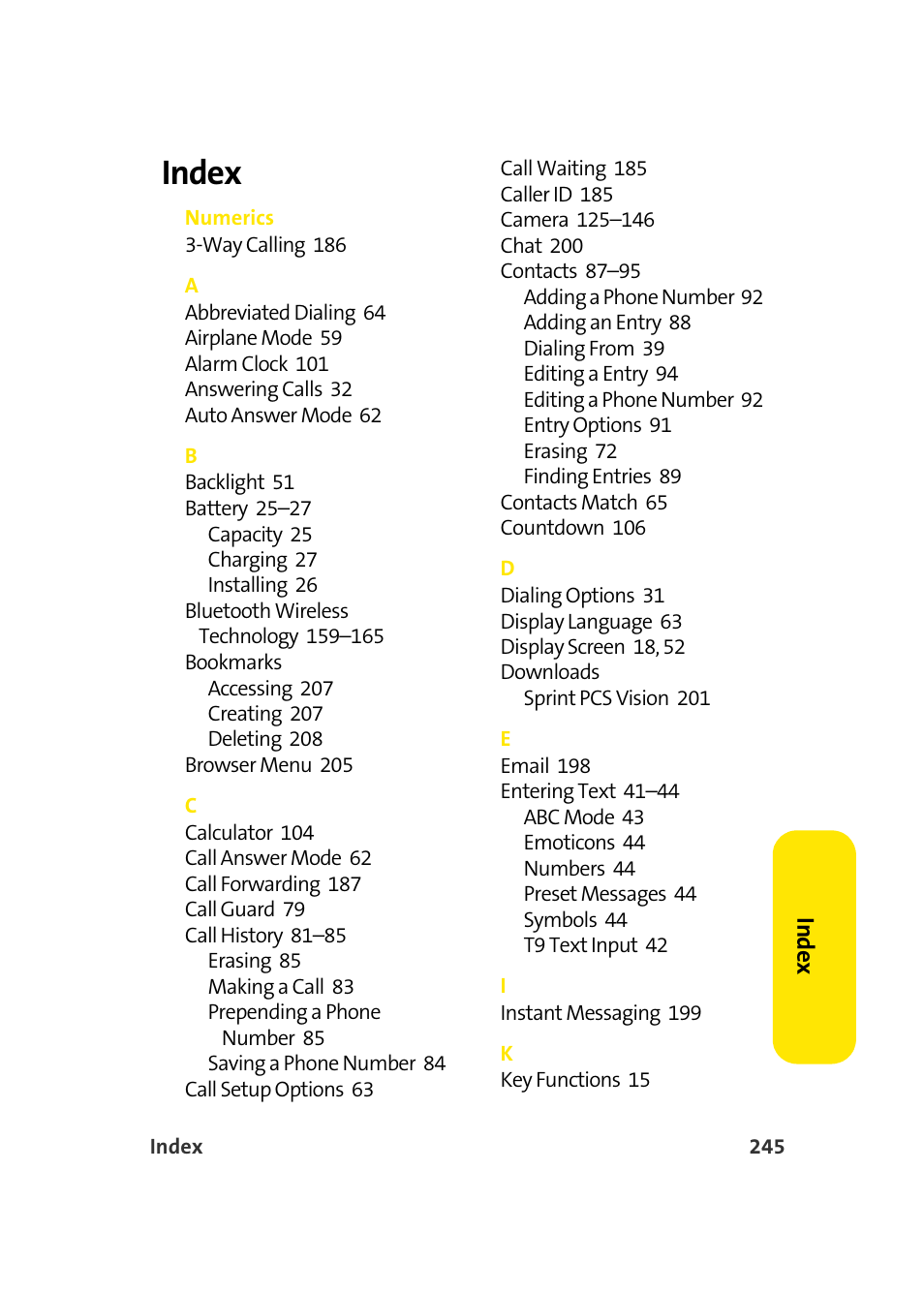 Index | Samsung A920 User Manual | Page 269 / 272