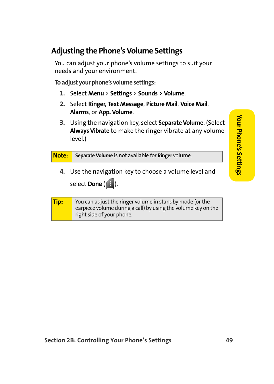 Adjusting the phone’s volume settings | Samsung A920 User Manual | Page 73 / 272